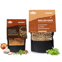 Laden Sie das Bild in den Galerie-Viewer, Gourmet Koch Duo - Grillen Hack 70g und Grillen Burgermischung 90g