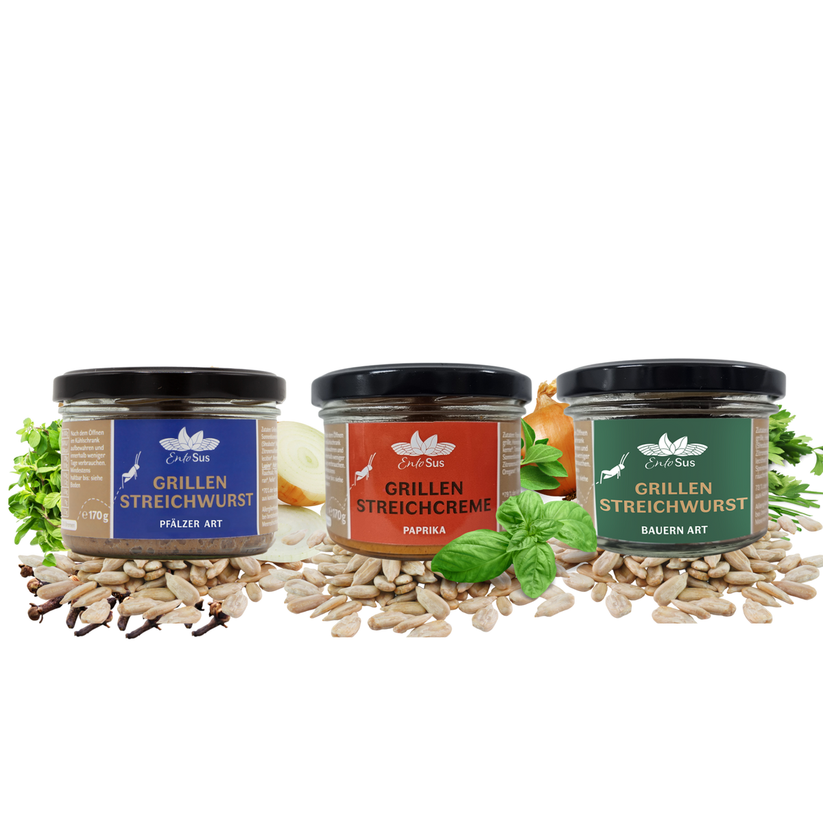 EntoSus Aufstrich Trio - Bauern &amp; Pfälzer Art wie Leberwurst, Paprika ...
