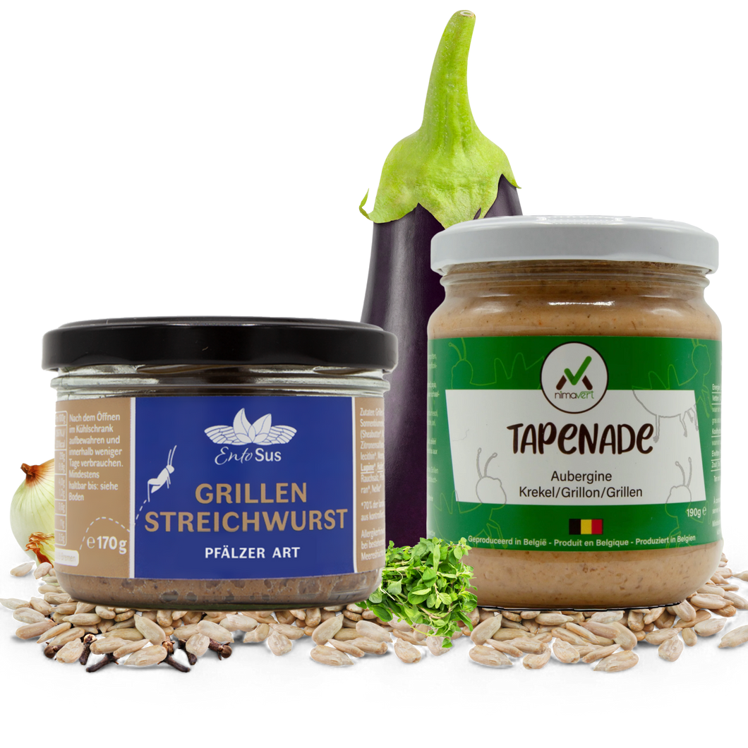 Aufstrich Duo - EntoSus Grillen Streichwurst Pfälzer Art & NimaVert Tapenade